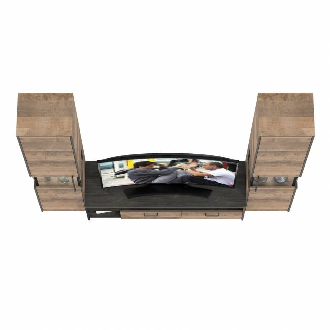 Два шкафа-пенала с подсветкой и тумба под ТВ Трувор № 18 цвет дуб гранж песочный/интра