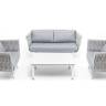 "Монако" лаунж-зона 4-местная из роупа со столом "Верона" (серый гранит), каркас светло-серый, роуп светло-серый