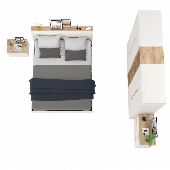 Мебель для спальни Муссон № 15 кровать на 1600 цвет белый/дуб эндгрейн элегантный, ортопед Мебель для спальни Муссон № 15 кровать на 1600 цвет белый/дуб эндгрейн элегантный, ортопед