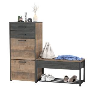 Высокая тумба для обуви с обувницей с сиденьем Трувор цвет дуб гранж песочный/интра