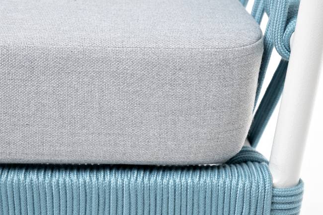 "Диего" кресло плетеное из роупа, каркас алюминий светло-серый (RAL7035) муар, роуп бирюзовый круглый, ткань светло-серая