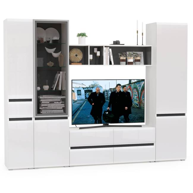 Сидней Комплектация № 25 цвет белый/чёрный/фасады МДФ белый глянец