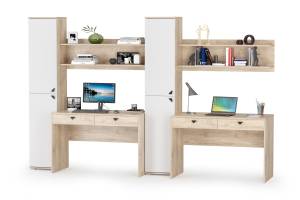 Два рабочих места Бостон с полками и пеналами цвет дуб эндгрейн элегантный/фасады МДФ милк рикамо софт