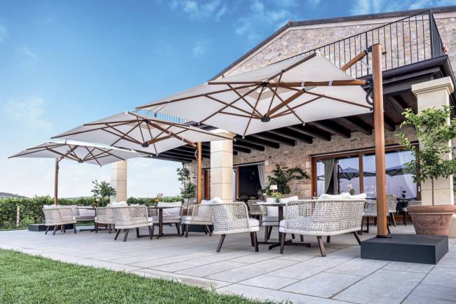 Зонт профессиональный 2.9х2.9 м Astro Timber имитация ироко, слоновая кость 2900х2900 мм