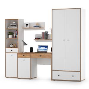 Мебельная стенка в молодёжную комнату Вуди № 23 цвет белый премиум/дуб крафт золотой