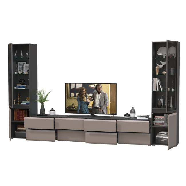 Гостиная Сидней № 130 цвет антрацит/МДФ веллюто капучино Гостиная Сидней № 130 цвет антрацит/МДФ веллюто капучино