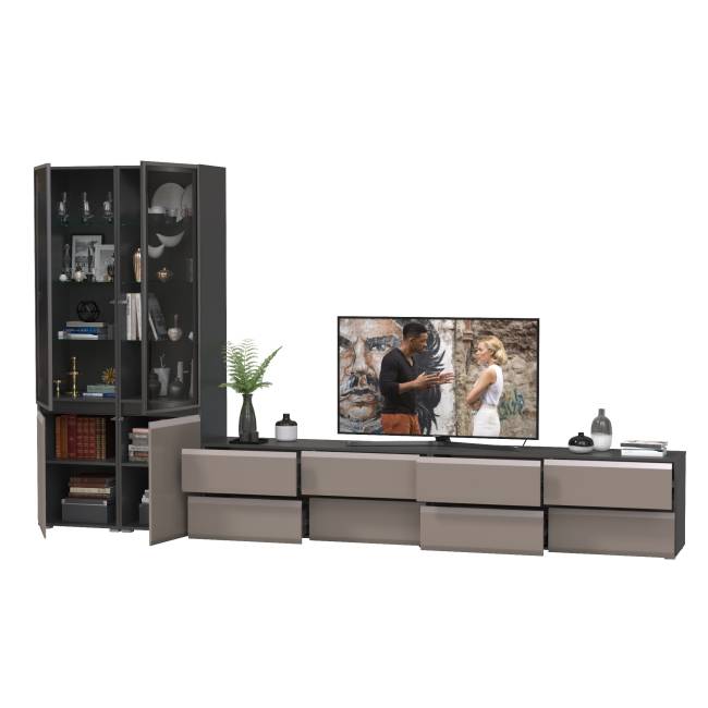 Гостиная Сидней № 130 цвет антрацит/МДФ веллюто капучино Гостиная Сидней № 130 цвет антрацит/МДФ веллюто капучино