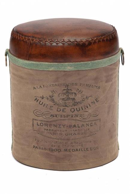 Пуф Secret De Maison CHAPELLE ( mod. M-6400 )  металл/кожа буйвола/ткань хлопок, 46 хD36см, коричневый, ткань: винтаж коричневый металл/кожа буйвола/ткань хлопок