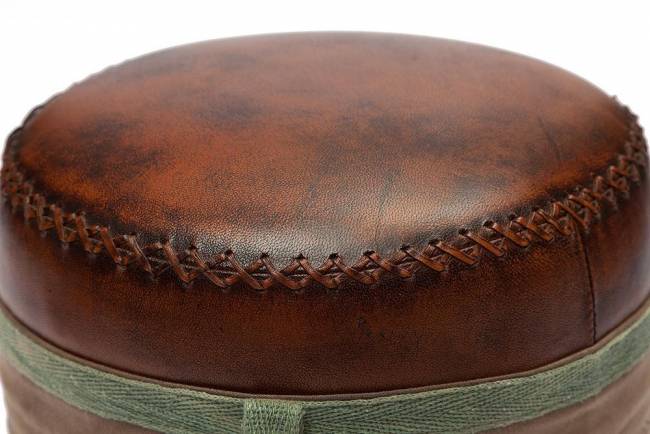 Пуф Secret De Maison CHAPELLE ( mod. M-6400 )  металл/кожа буйвола/ткань хлопок, 46 хD36см, коричневый, ткань: винтаж коричневый металл/кожа буйвола/ткань хлопок