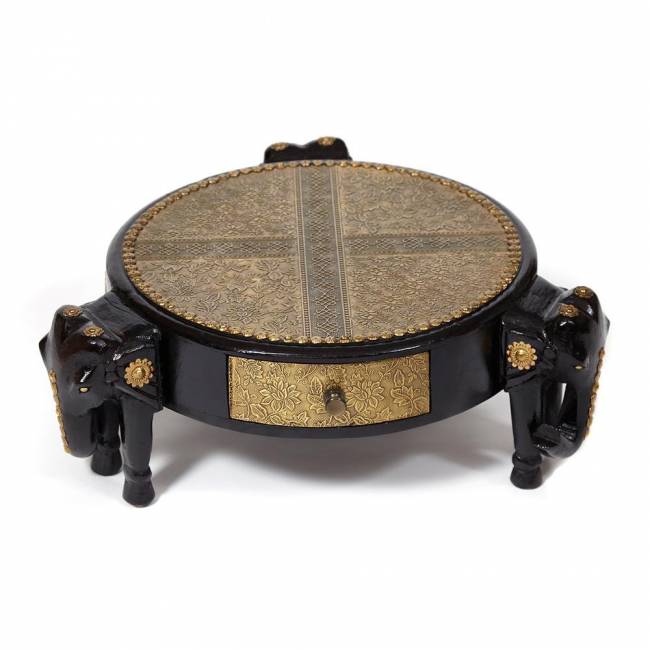 Столик Secret De Maison 3 SLONA ( mod. ND-005) дерево манго/латунная чеканка, Dia 48. В 19 см, этническая роспись (Комплект из 2 шт.) этническая роспись дерево манго/латунная чеканка