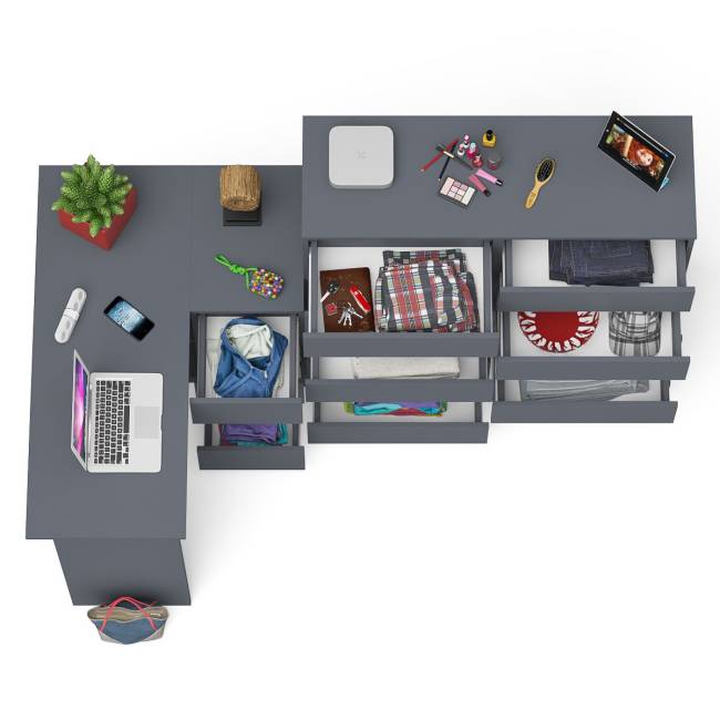 Стол компьютерный МС-16 с тумбой справа и высокий комод на 10-ть ящиков Мори цвет графит Стол компьютерный МС-16 с тумбой справа и высокий комод на 10-ть ящиков Мори цвет графит