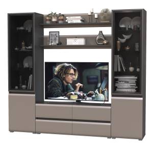 Два шкафа со стеклом Сидней и ТВ-тумба с двумя навесными полочками цвет антрацит/МДФ веллюто капучино