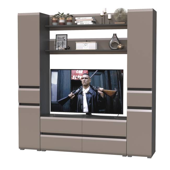 Два пенала Сидней с выдвижными ящиками и тумба для телевизора с двумя полочками цвет антрацит/МДФ веллюто капучино