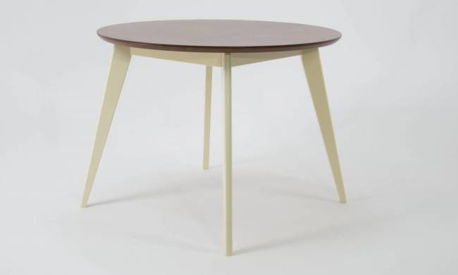 Стол обеденный круглый Сканди К100, слоновая кость/орех