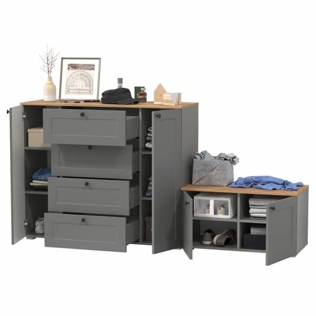 Комод Остин 16.221 с тумбой две дверки цвет серый графит/дуб крафт золотой