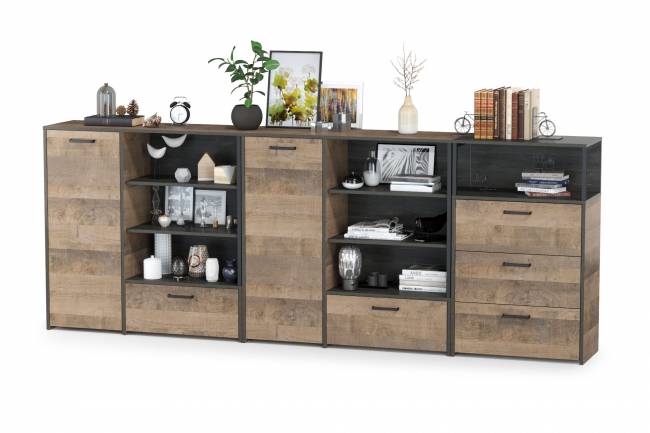 Два комода с ящиком и дверкой и комод с тремя ящиками Трувор цвет дуб гранж песочный/интра Два комода с ящиком и дверкой и комод с тремя ящиками Трувор цвет дуб гранж песочный/интра