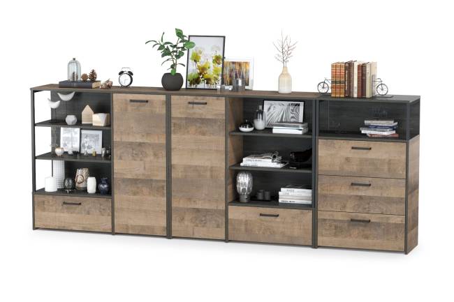 Два комода с ящиком и дверкой и комод с тремя ящиками Трувор цвет дуб гранж песочный/интра Два комода с ящиком и дверкой и комод с тремя ящиками Трувор цвет дуб гранж песочный/интра