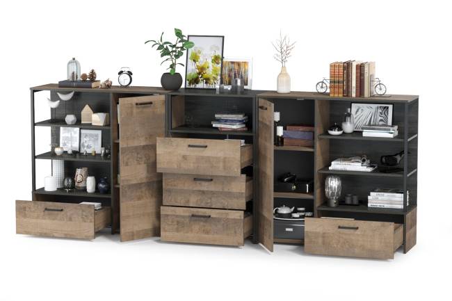 Два комода с ящиком и дверкой и комод с тремя ящиками Трувор цвет дуб гранж песочный/интра Два комода с ящиком и дверкой и комод с тремя ящиками Трувор цвет дуб гранж песочный/интра