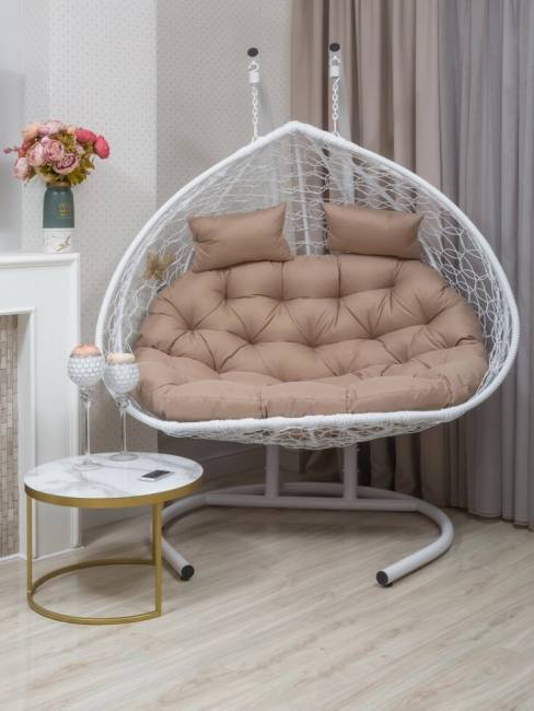 Подвесное двухместное кресло из искусственного ротанга "BUENO GRANDE", белый Подвесное двухместное кресло из искусственного ротанга "BUENO GRANDE", белый