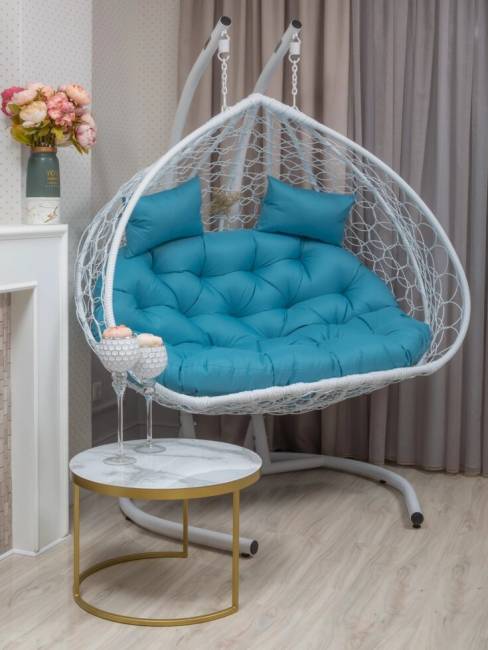 Подвесное двухместное кресло из искусственного ротанга "BUENO GRANDE", белый Подвесное двухместное кресло из искусственного ротанга "BUENO GRANDE", белый