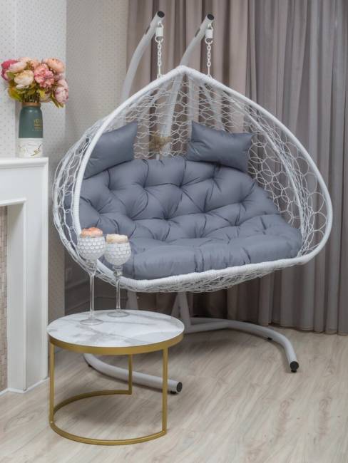 Подвесное двухместное кресло из искусственного ротанга "BUENO GRANDE", белый Подвесное двухместное кресло из искусственного ротанга "BUENO GRANDE", белый