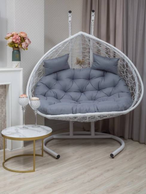 Подвесное двухместное кресло из искусственного ротанга "BUENO GRANDE", белый Подвесное двухместное кресло из искусственного ротанга "BUENO GRANDE", белый