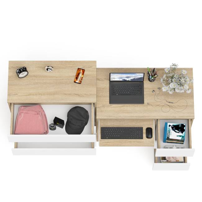 Стол компьютерный с ящиками МС-6 правый с комодом МК800 4 ящика Мори цвет дуб сонома/белый