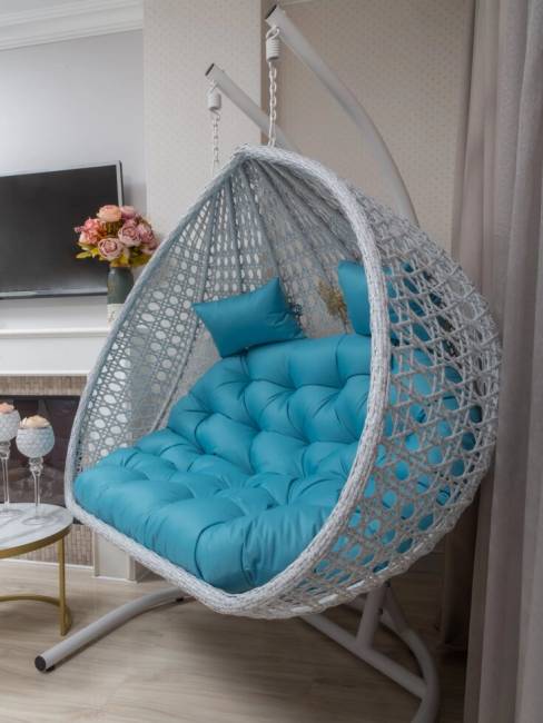 Подвесное двухместное кресло из искусственного ротанга "FRESCO GRANDE", белый