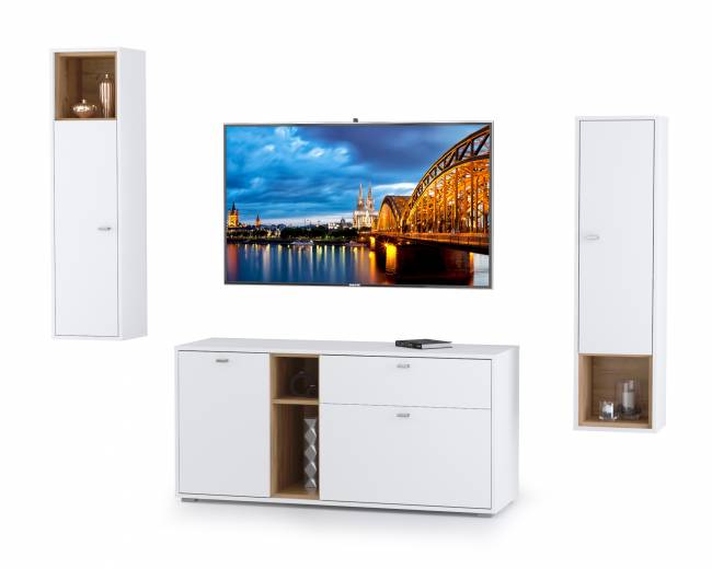 Стенка для гостиной Бэль № 07, цвет дуб крафт золотой/белый премиум