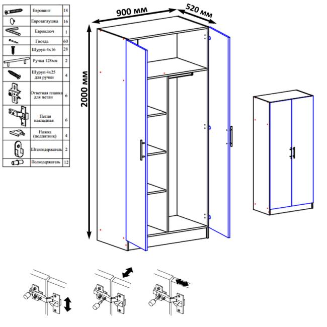 Шкаф 2-х створчатый белый Стандарт цвет белый