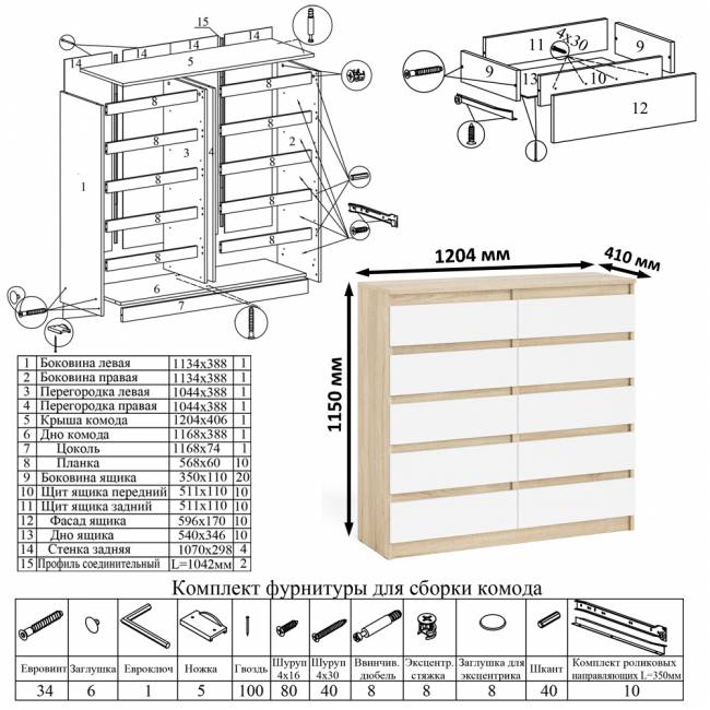 Комод высокий на десять выдвижных ящиков Мори МК1200.10 цвет дуб сонома/белый Комод высокий на десять выдвижных ящиков Мори МК1200.10 цвет дуб сонома/белый