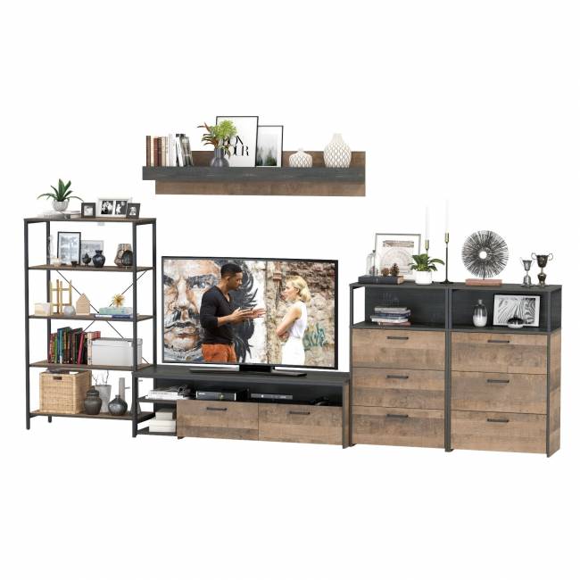 Индустриальная стенка для гостиной Трувор № 97 цвет дуб гранж песочный/интра Индустриальная стенка для гостиной Трувор № 97 цвет дуб гранж песочный/интра