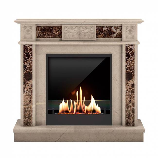 Биокамин в мраморном портале SteelHeat Vienna (Стекло + Стемалит)