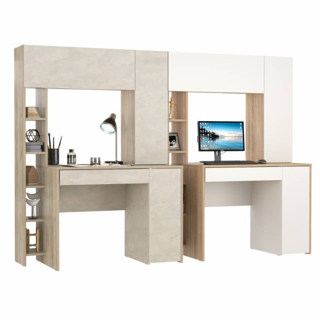 Два больших компьютерных стола Комфорт 12.71 цвет дуб крафт серый/шёлковый камень/дуб сонома/белый Два больших компьютерных стола Комфорт 12.71 цвет дуб крафт серый/шёлковый камень/дуб сонома/белый