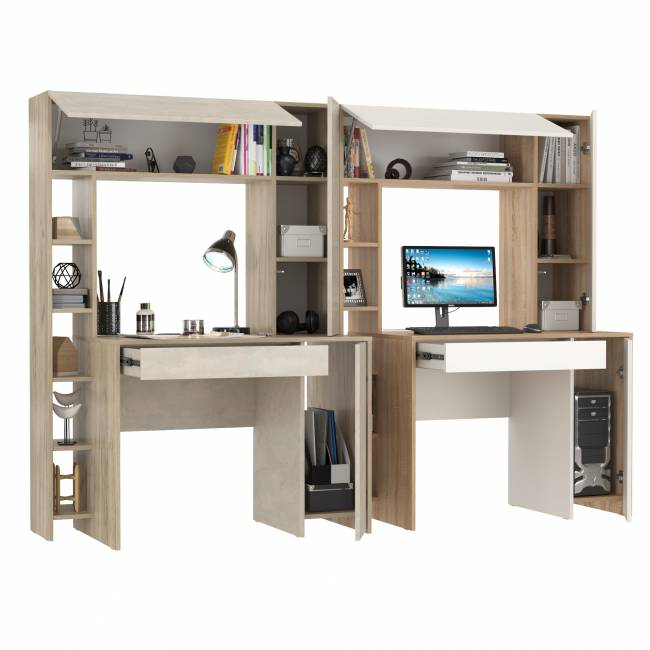 Два больших компьютерных стола Комфорт 12.71 цвет дуб крафт серый/шёлковый камень/дуб сонома/белый Два больших компьютерных стола Комфорт 12.71 цвет дуб крафт серый/шёлковый камень/дуб сонома/белый