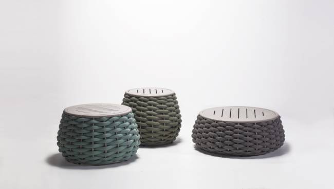 Пуф-столик плетеный с подушкой Pouf терракотовый, светло-бежевый Ø670х405 мм Пуф-столик плетеный с подушкой Pouf терракотовый, светло-бежевый Ø670х405 мм