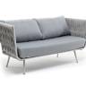 "Монако" диван 2-местный плетеный из роупа, каркас алюминий светло-серый (RAL7035) муар, роуп светло-серый 40 мм, ткань светло-серая