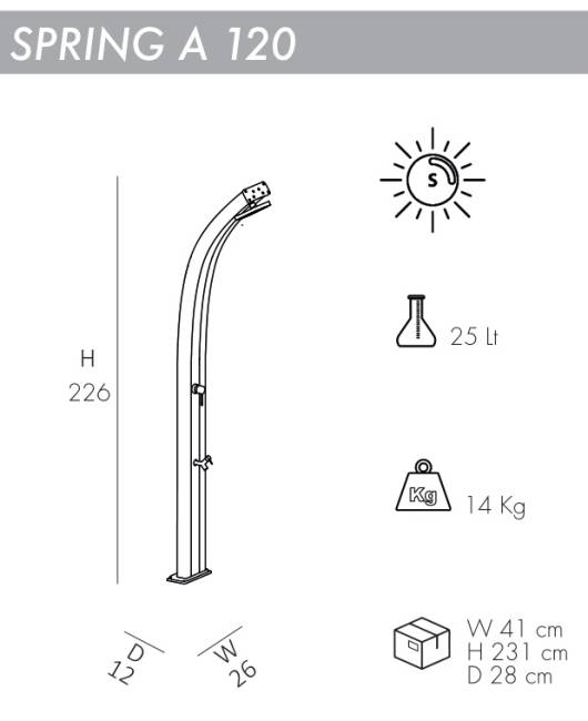 Душ солнечный Spring A 120 120х260х2260 мм Душ солнечный Spring A 120 120х260х2260 мм