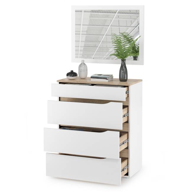 Комод с зеркалом Муссон цвет белый/дуб эндгрейн элегантный Комод с зеркалом Муссон цвет белый/дуб эндгрейн элегантный