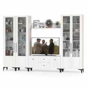 Валенсия стенка в гостиную № 66 цвет белый шагрень