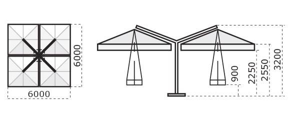 Зонт профессиональный четырехкупольный 6х6 м Alu Poker Dark антрацит, слоновая кость 6000х6000 мм