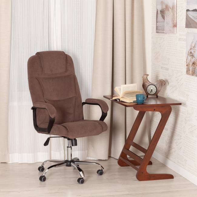 Кресло BERGAMO хром (22) флок , коричневый, 6 коричневый флок