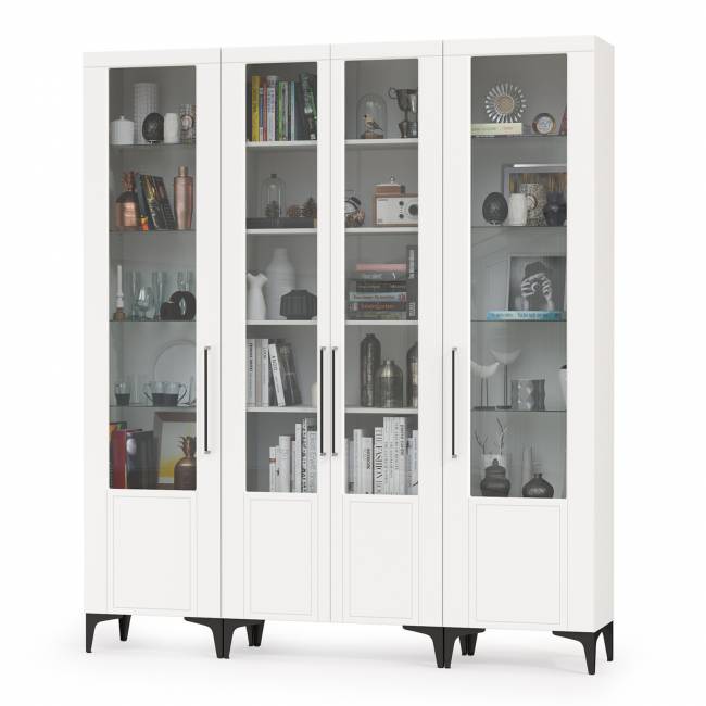 Сервант в гостиную с четырьмя дверками Валенсия цвет белый шагрень Сервант в гостиную с четырьмя дверками Валенсия цвет белый шагрень