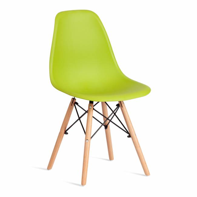 Стул CINDY (EAMES) (mod. 1801) дерево бук/металл/сиденье пластик, 45x51x82 см, Olive (оливковый)  (Комплект из 4 шт.) оливковый дерево бук/металл/сиденье пластик