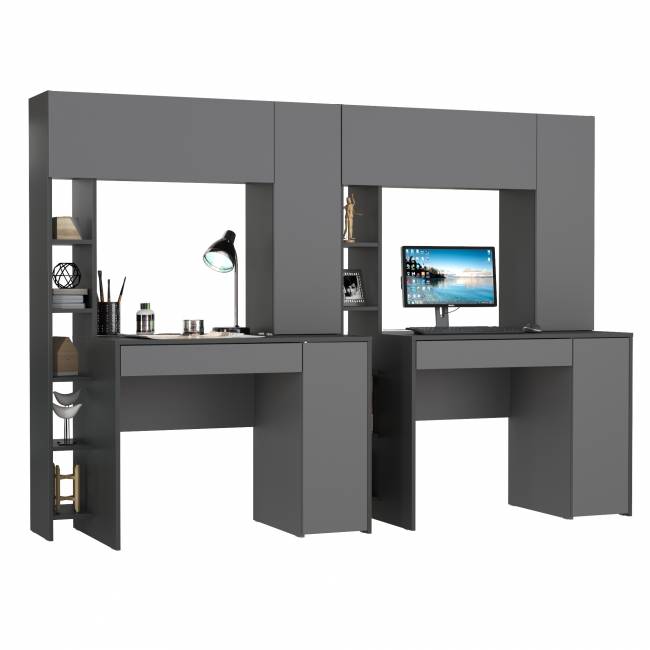 Два стола компьютерных с выдвижной полкой Комфорт 12.71 антрацит/тёмно-серый Два стола компьютерных с выдвижной полкой Комфорт 12.71 антрацит/тёмно-серый