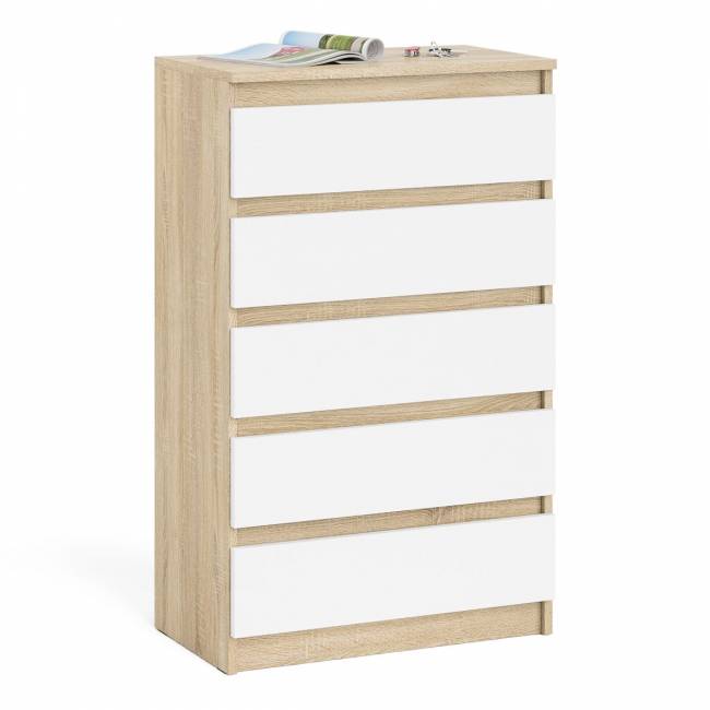 Узкий комод пять ящиков Мори МК700.5 цвет дуб сонома/белый
