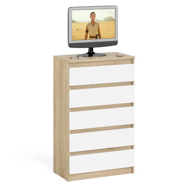 Узкий комод пять ящиков Мори МК700.5 цвет дуб сонома/белый