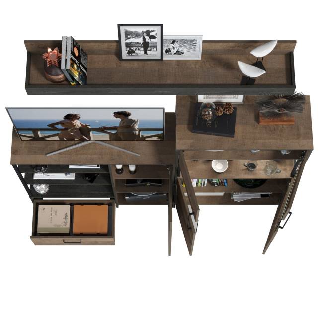 Комод с витриной с подсветкой и комод с дверкой и ящиком Трувор цвет дуб гранж песочный/интра Комод с витриной с подсветкой и комод с дверкой и ящиком Трувор цвет дуб гранж песочный/интра