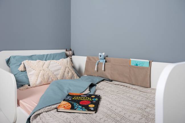 Накладка-карман для кроватей Джастин ткань серо-бежевая