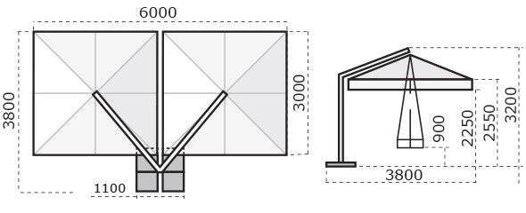Зонт профессиональный двухкупольный 3х6 м Alu Double Dark антрацит, слоновая кость 3000х6000 мм Зонт профессиональный двухкупольный 3х6 м Alu Double Dark антрацит, слоновая кость 3000х6000 мм